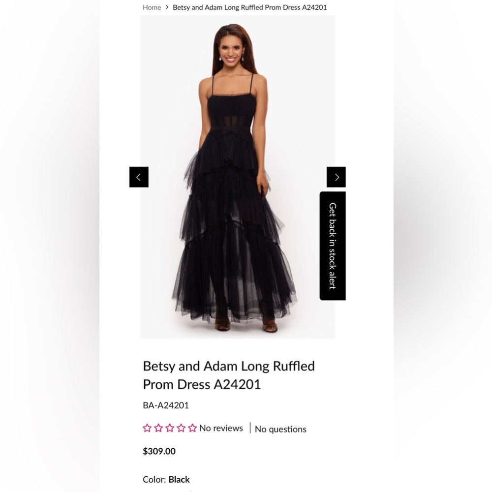 Betsy and Adam Black Tiered Tulle Long Ruffled Prom Dress size 2 / small Bustier
